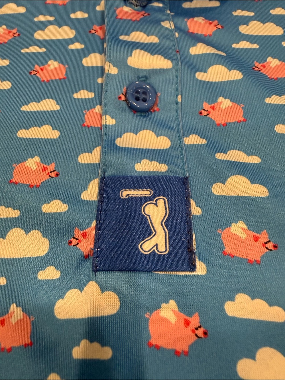 Light Blue Short-Sleeve Polo with Pink & White Cloud Print - Picture 3 of 5